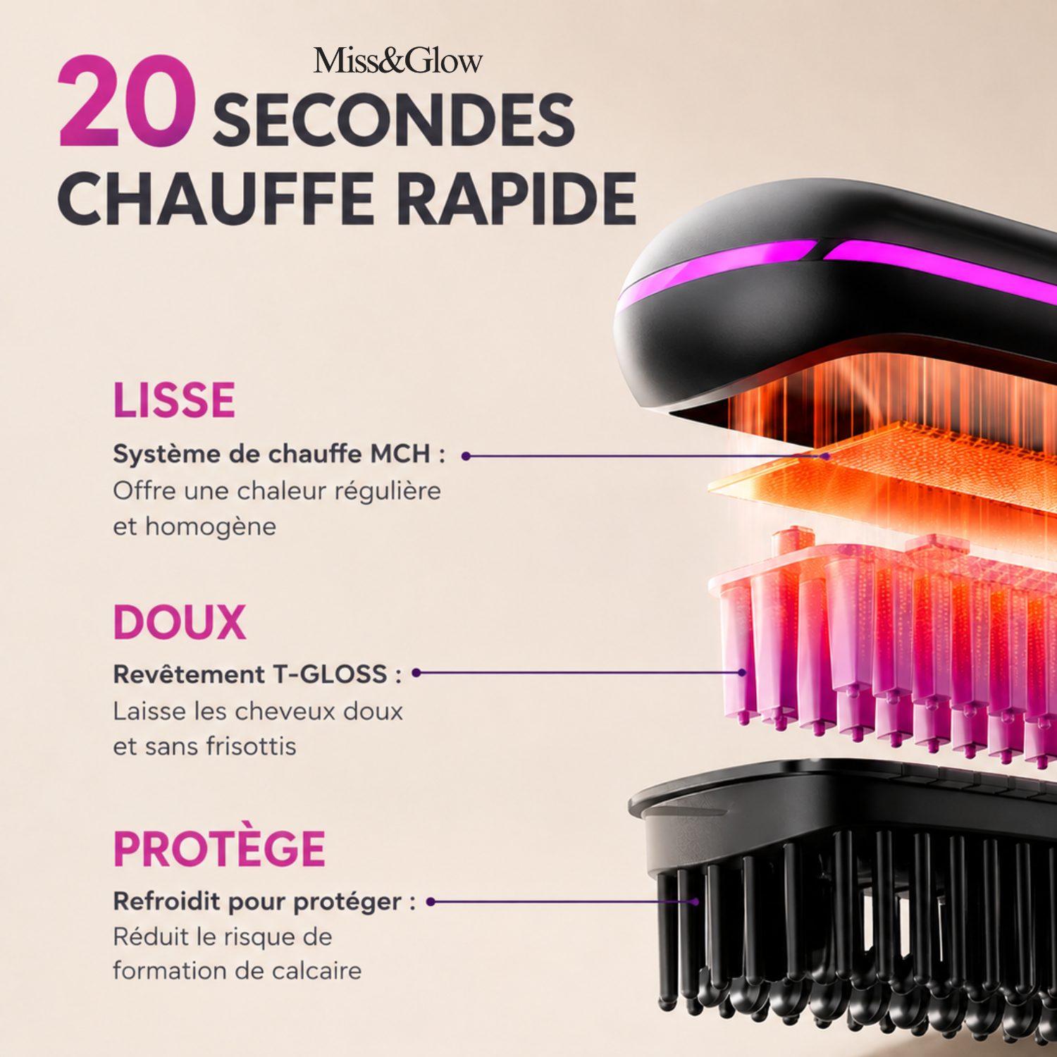 Miss&Glow™- Brosse Lissante Nomade Pro